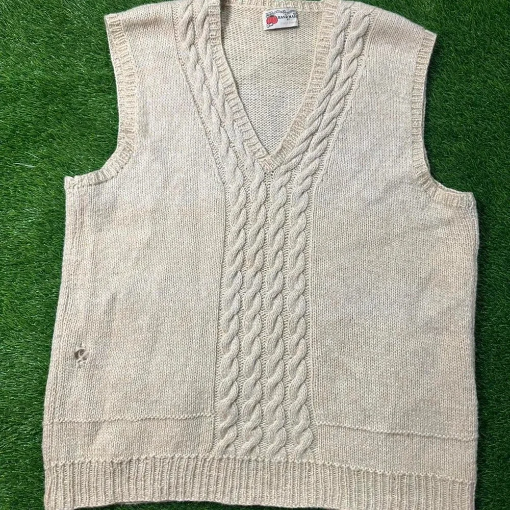 vintage handmade beige cable knit sweater vest